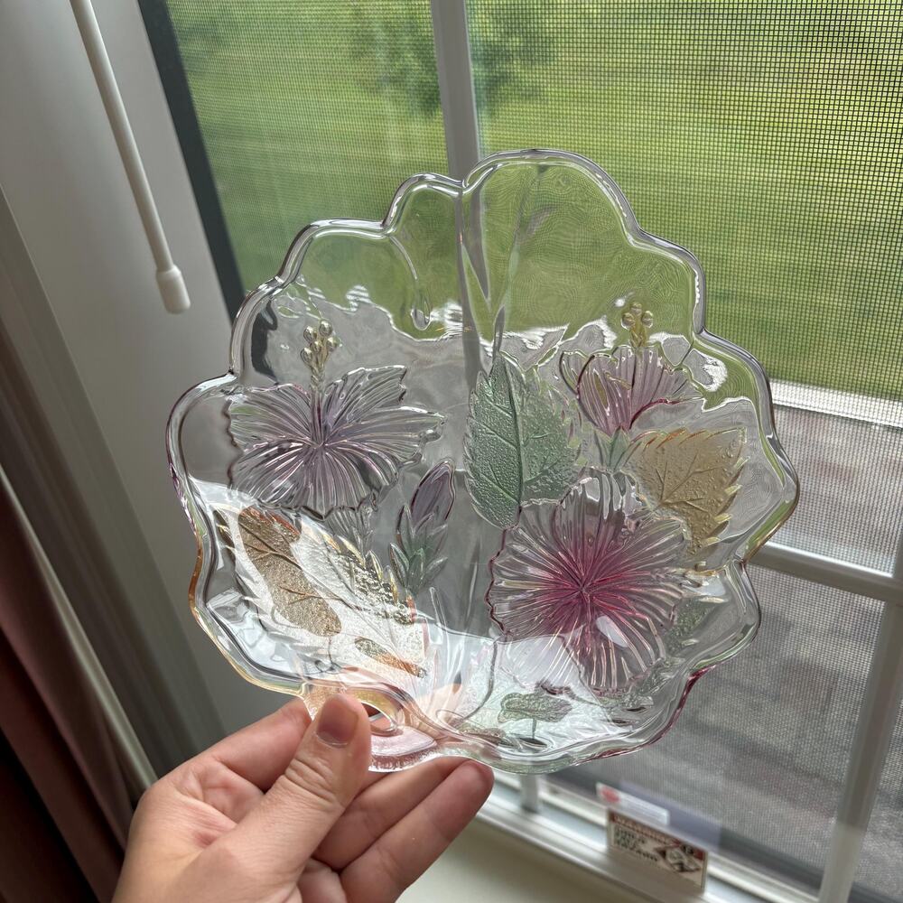 Floral colorful etched Candy dish